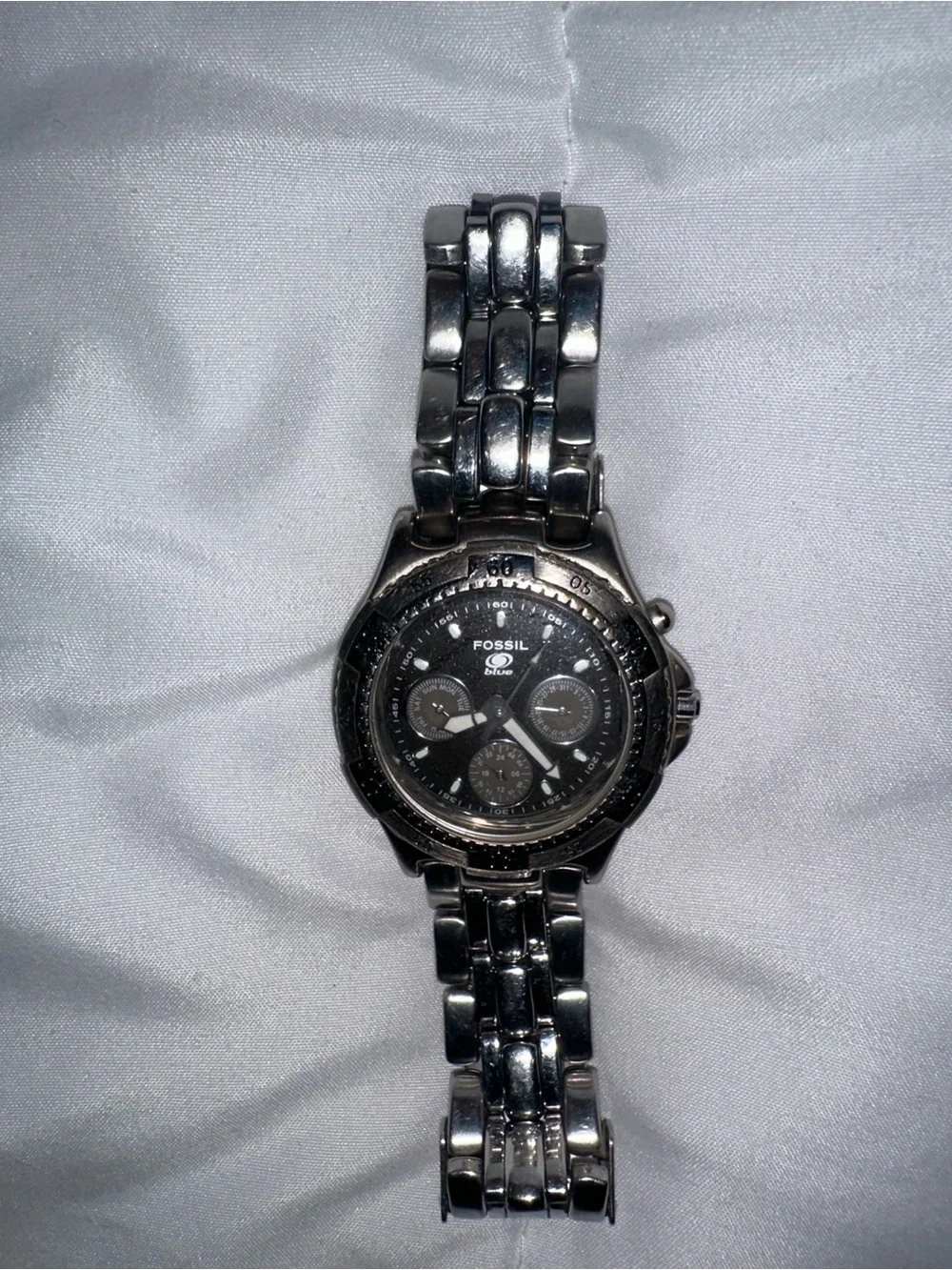 Fossil Men’s Silver Stainless Steel Chronograph Watch with Black Dial